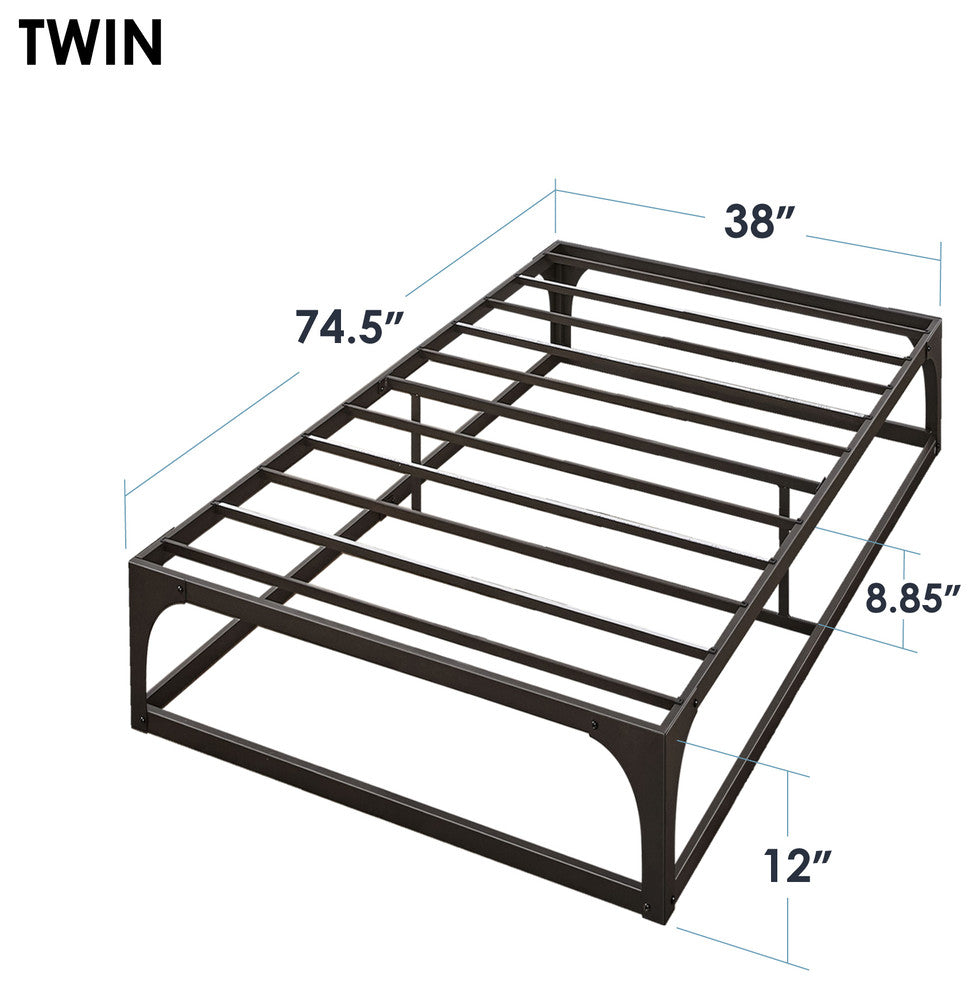 Ace of Base Hinged 12" Metal Platform Bed Frame, Matte Black, Twin