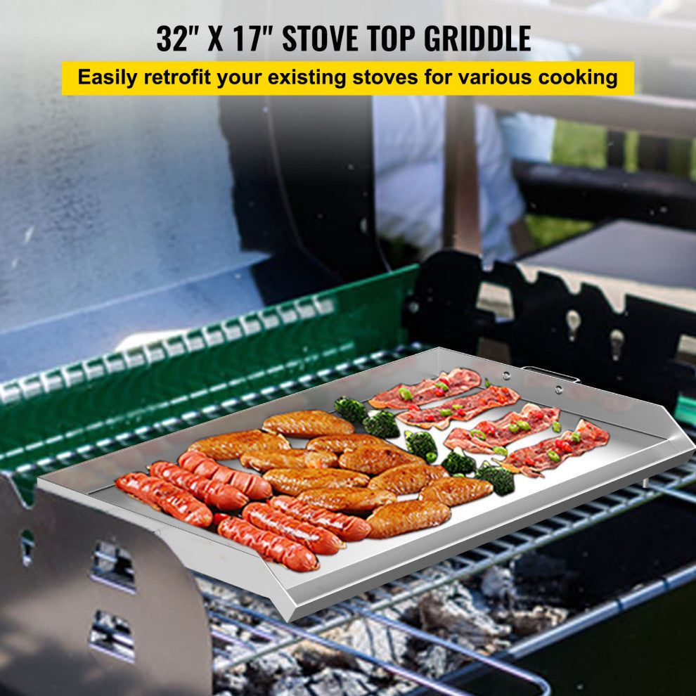 VEVOR 32" x 17" Stainless Steel Griddle Flat Top Grill Triple Griddle Cookware