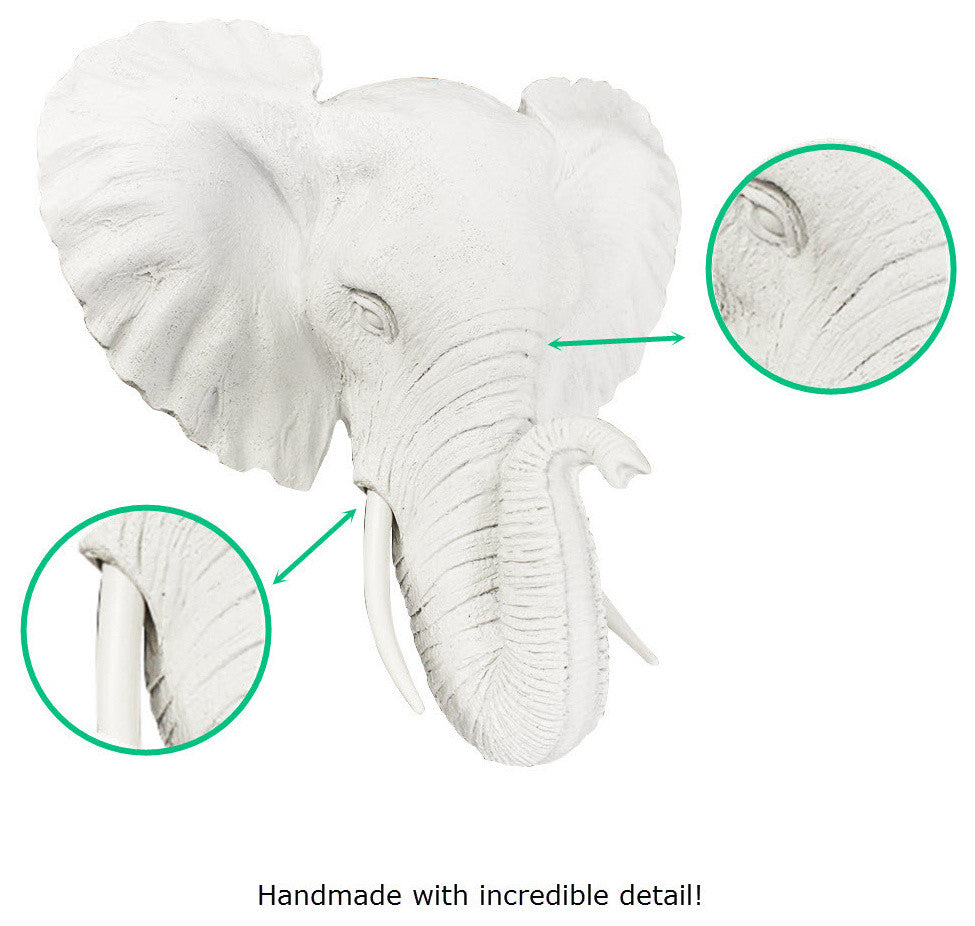 Faux Mounted Elephant Head, White, Mini