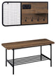 2 Piece Metal and Wood Bench with Wall Organizer - Rustic Oak