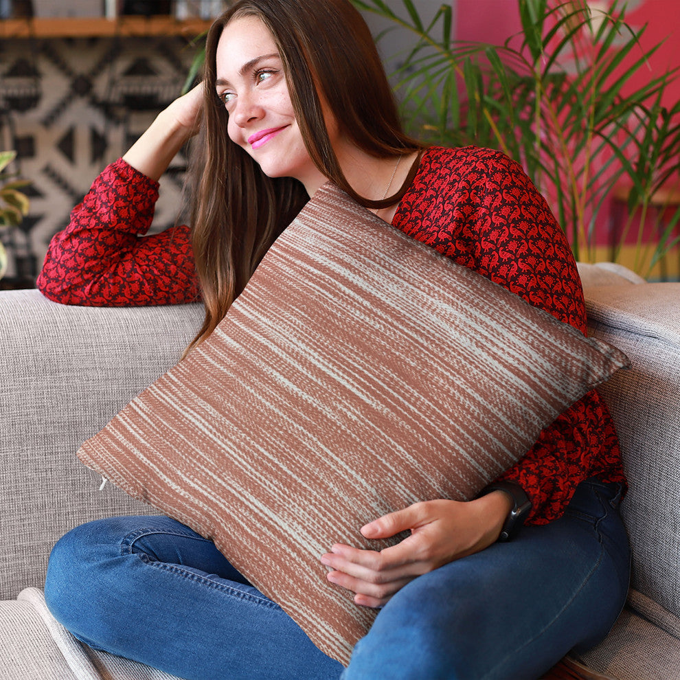 Plutus Red Beige Shower Stripe Luxury Throw Pillow, 22"x22"