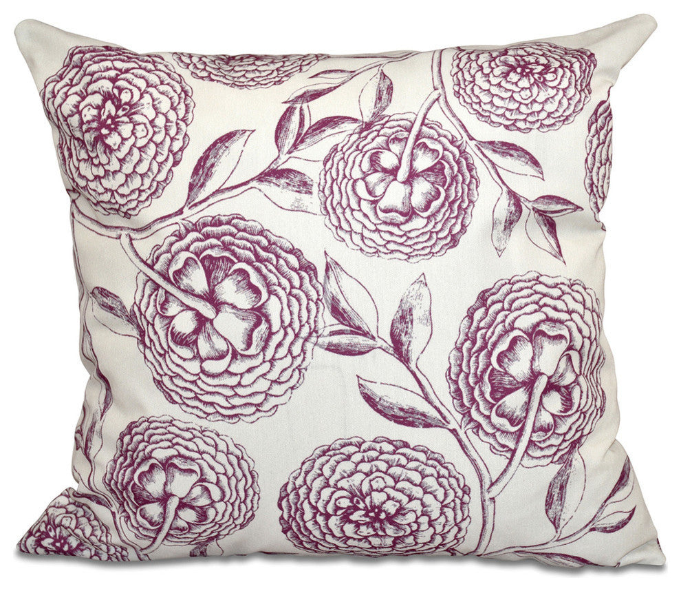 Antique Flowers, Floral Print Pillow, Purple, 26"x26"