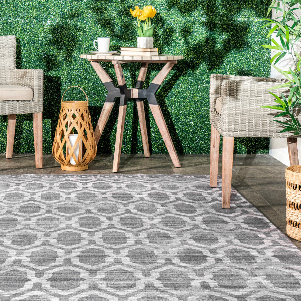 Nuloom Fae Geometric Machine Washable Indoor/Outdoor Area Rug, Grey 5'x8'