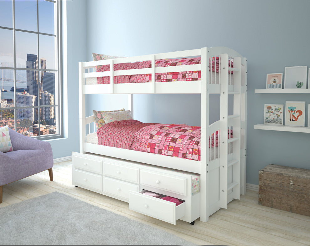 Micah Twin-Over-Twin Bunk Bed and Trundle With 3 Drawers, White