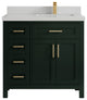 Cambridge 36 Right Offset Bath Vanity in Dark Forest Green 2" Carrara Quartz