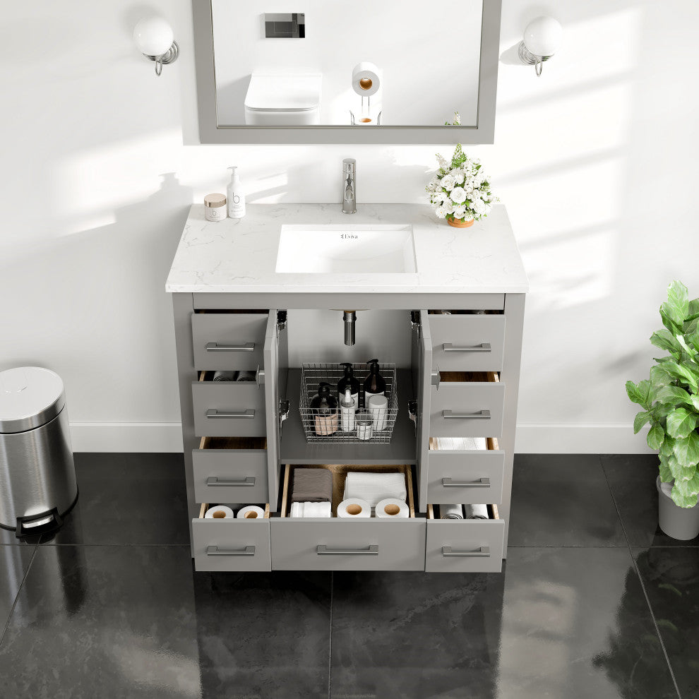 Eviva Hampton 36" Gray Vanity With White Quartz Top