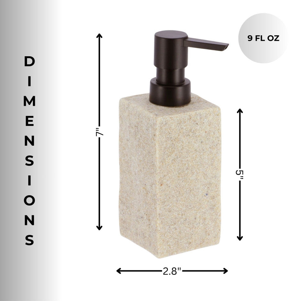 Modern Square Resin Soap & Lotion Dispenser - 9 fl oz, Stone Effect Design, Natural