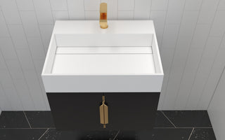 CastelloUSA Amazon 24" Wall Mounted Bathroom Vanity Set, Black, White Top, Gold