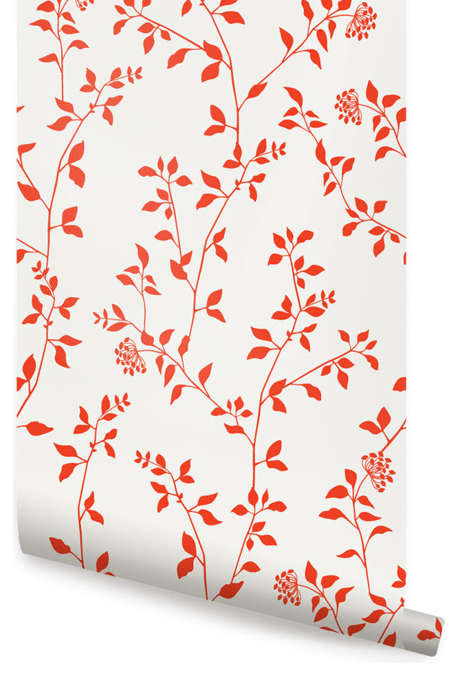 Branch Flower Peel and Stick Vinyl Wallpaper, Orange, 24"w X 108"h