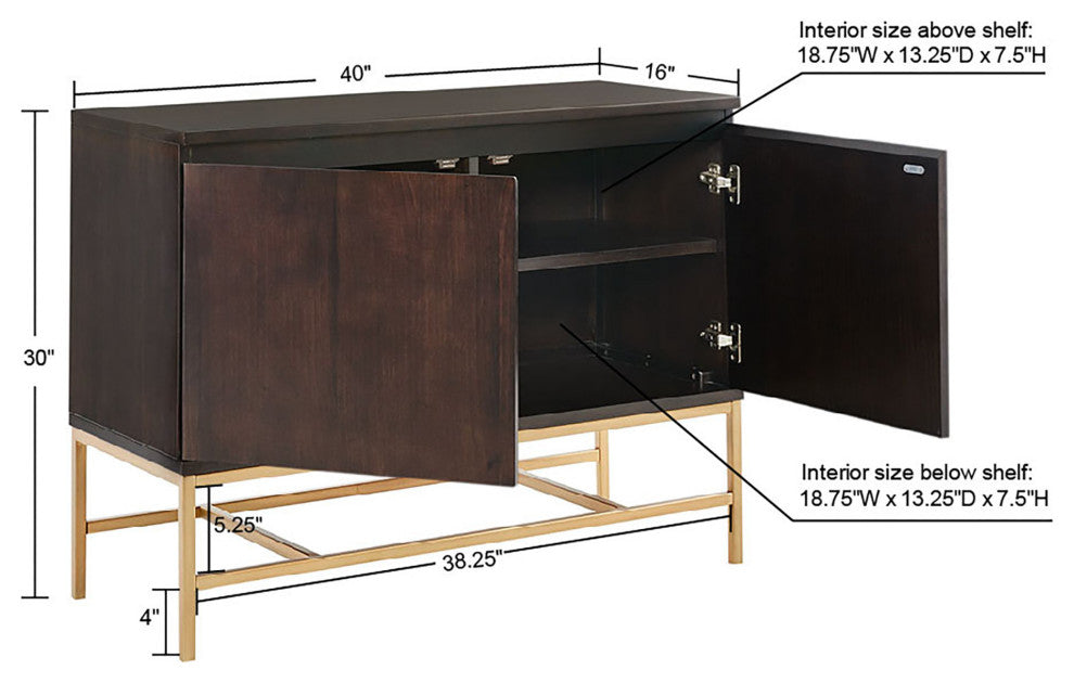 Martha Stewart Allister Modern Accent Cabinet Contemporary Chest, Gold Base