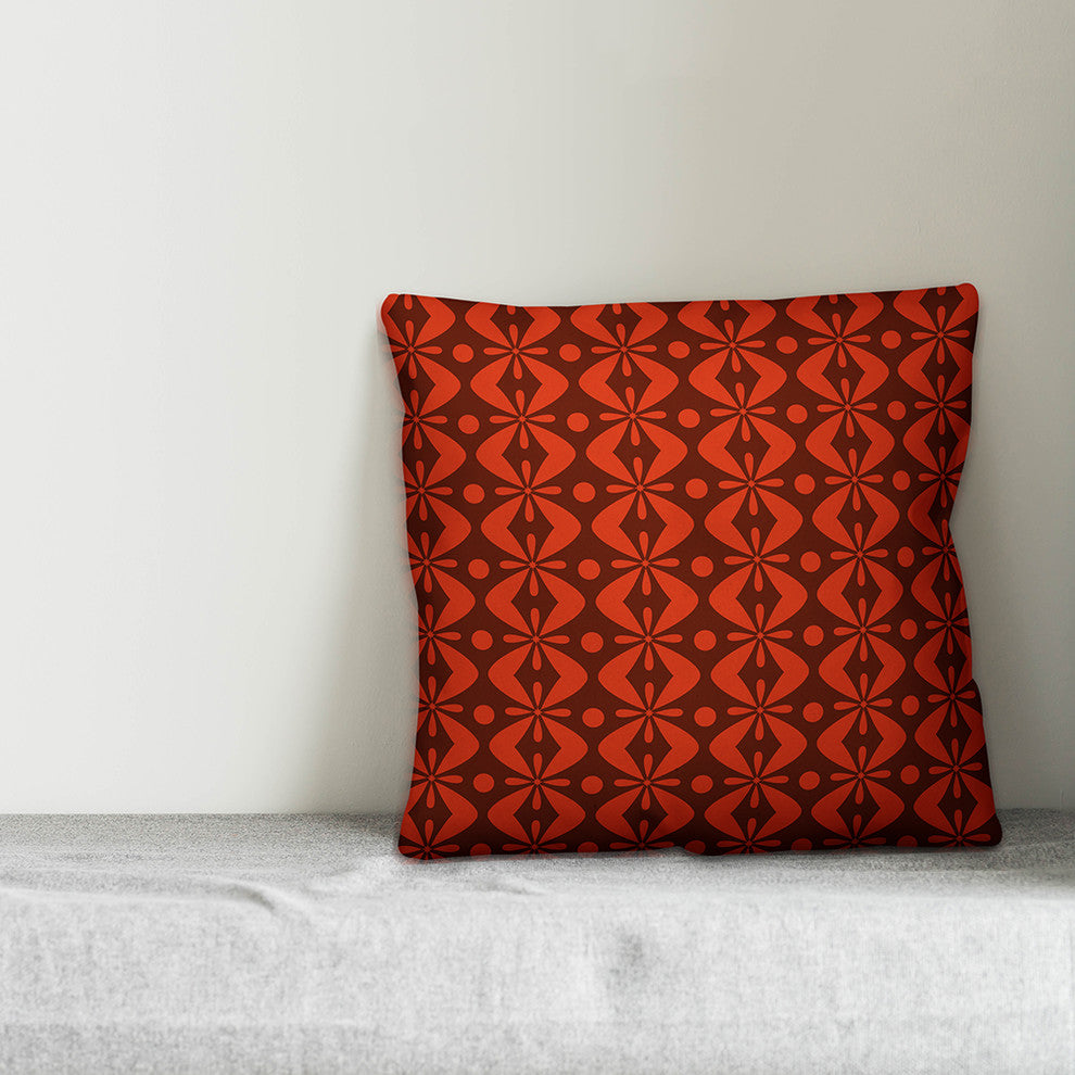 Folk Pattern, Red Throw Pillow Cover, 18"x18"