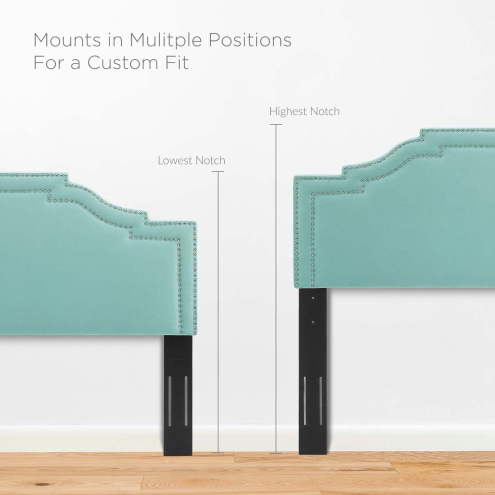 Headboard, King Size, Velvet, Blue, Modern Contemporary, Bedroom Master Suite