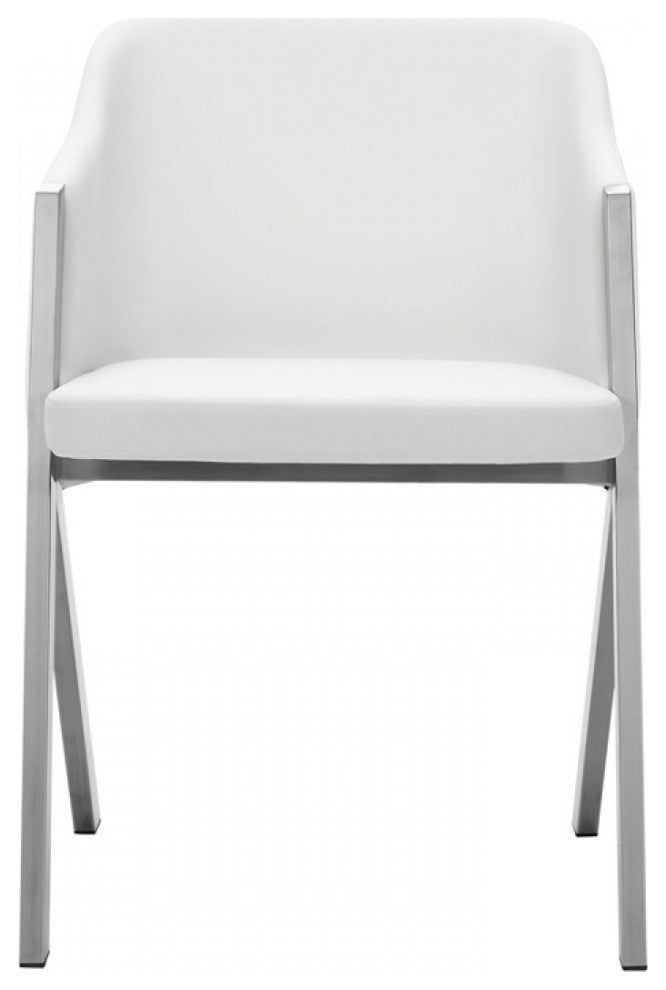 Set of Two White Faux Leather Modern Dining Chairs