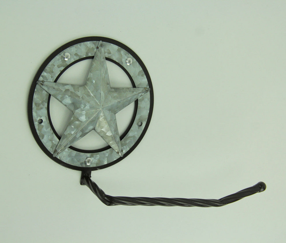 Galvanized Metal Western Star Wall Mounted Towel and Toilet Paper Holder Set