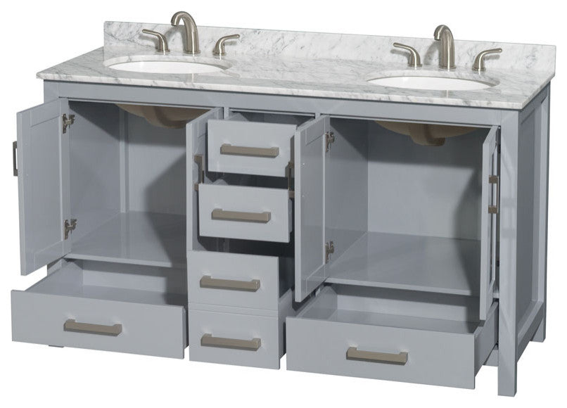 Wyndham WCS141460DGYCMUNOMXX 60" Vanity in Gray + Carrera Marble and Round Sink