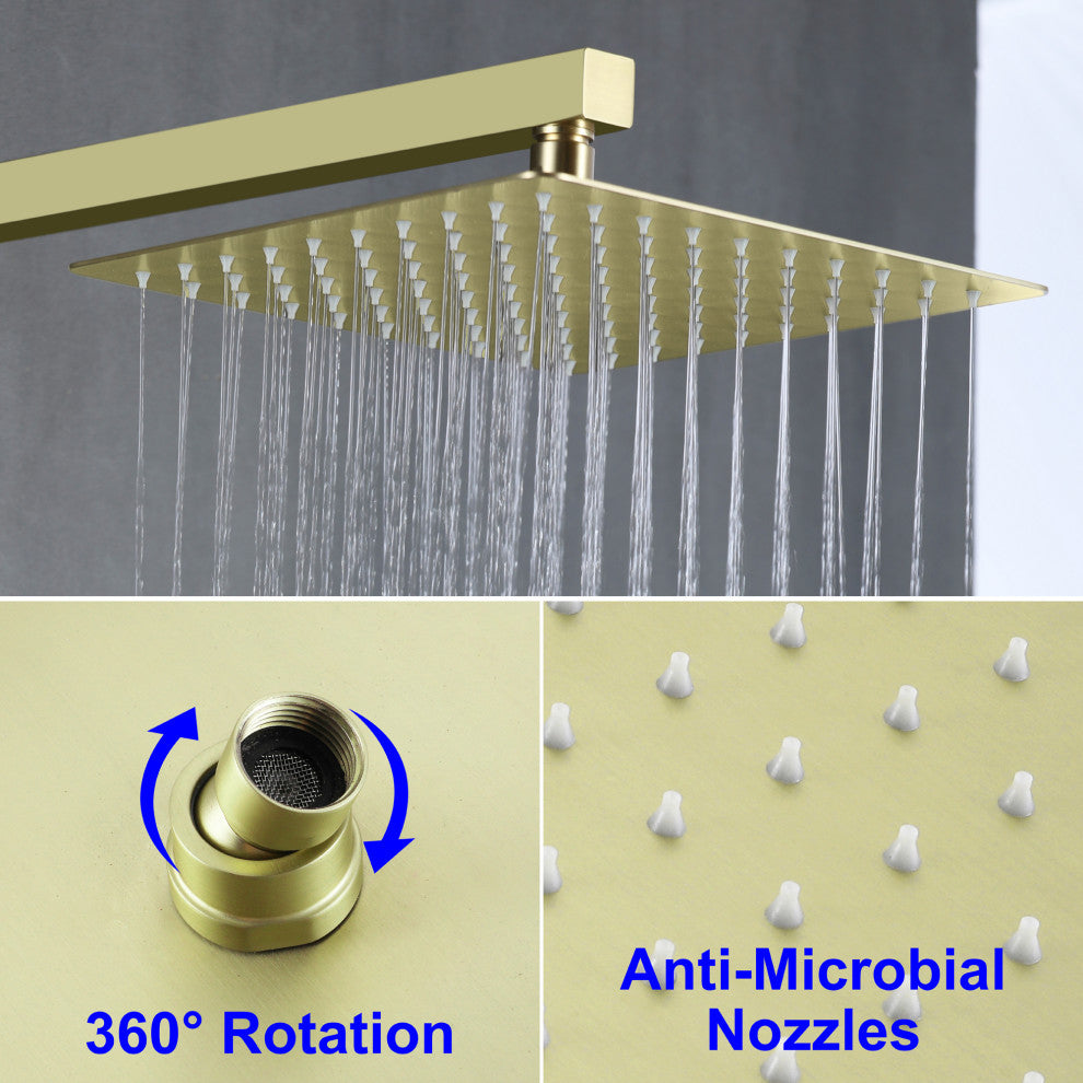 Wellfor Rainfall Shower Faucet, 10" Rain Shower Head With Handheld Combo Set, Brushed Gold