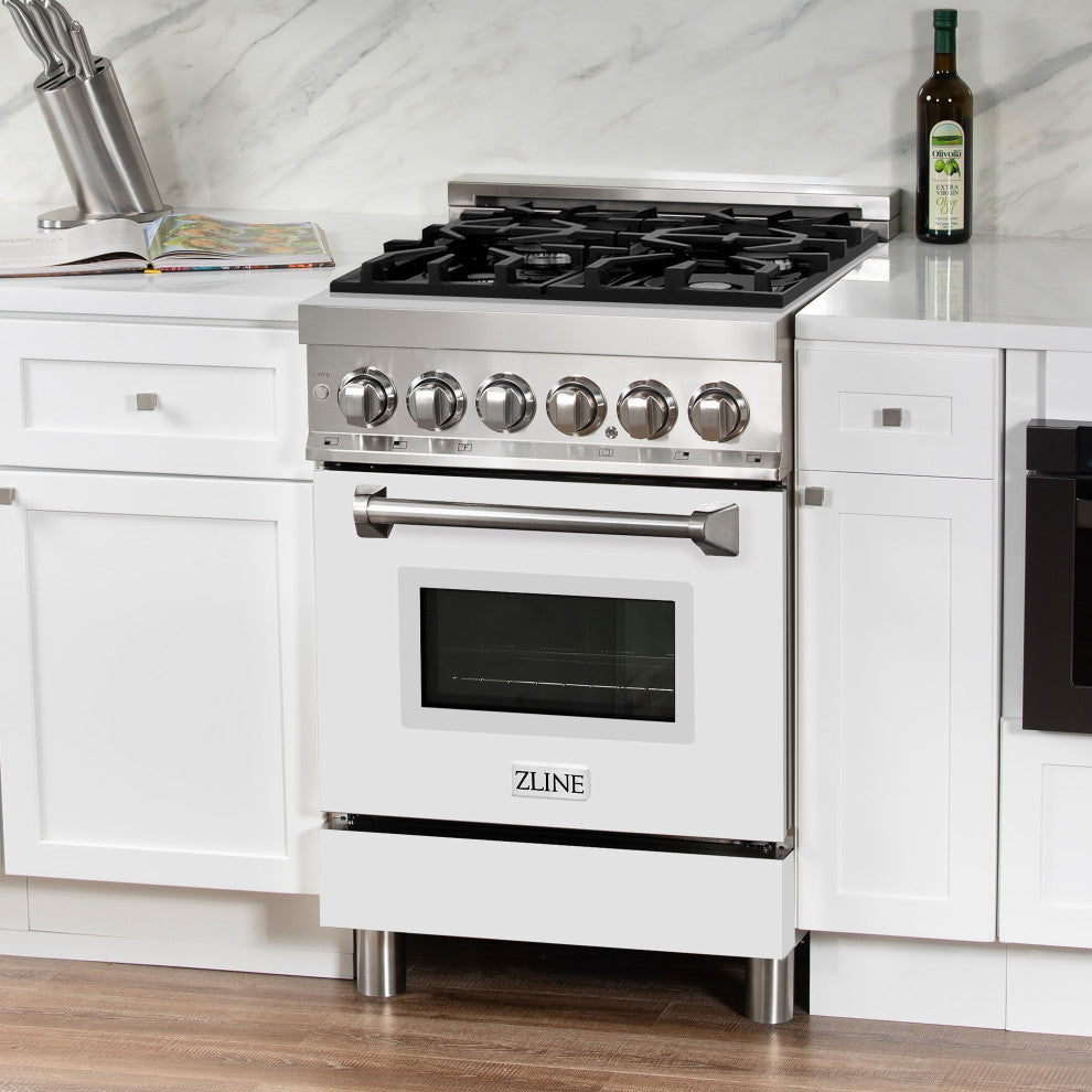 ZLINE 24 In. Professional Dual Fuel Range With White Matte Door, RA-WM-24