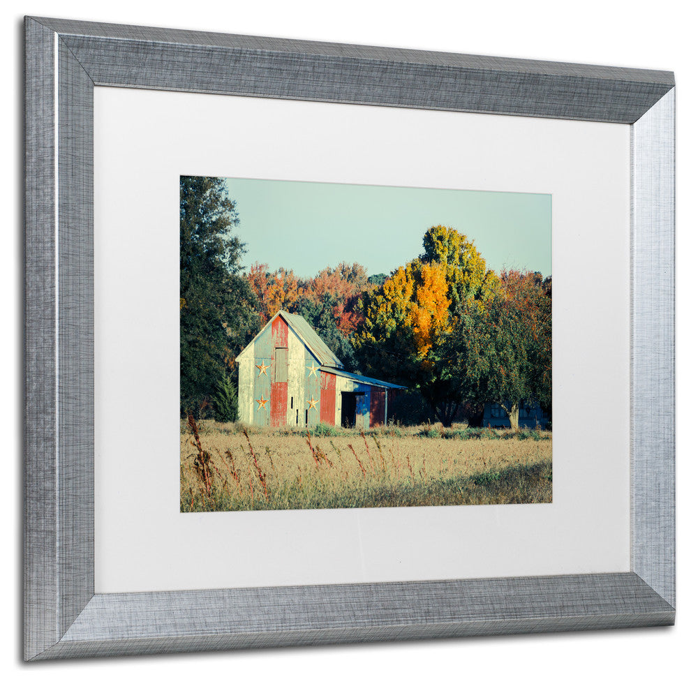 PIPA Fine Art 'Patriotic Barn in Field' Matted Framed Art, 20x16