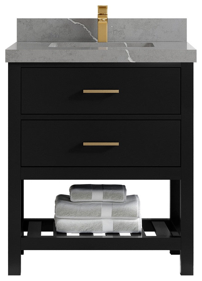 Parker 30" Single Sink Bath Vanity, Black 2" Piatra Gray