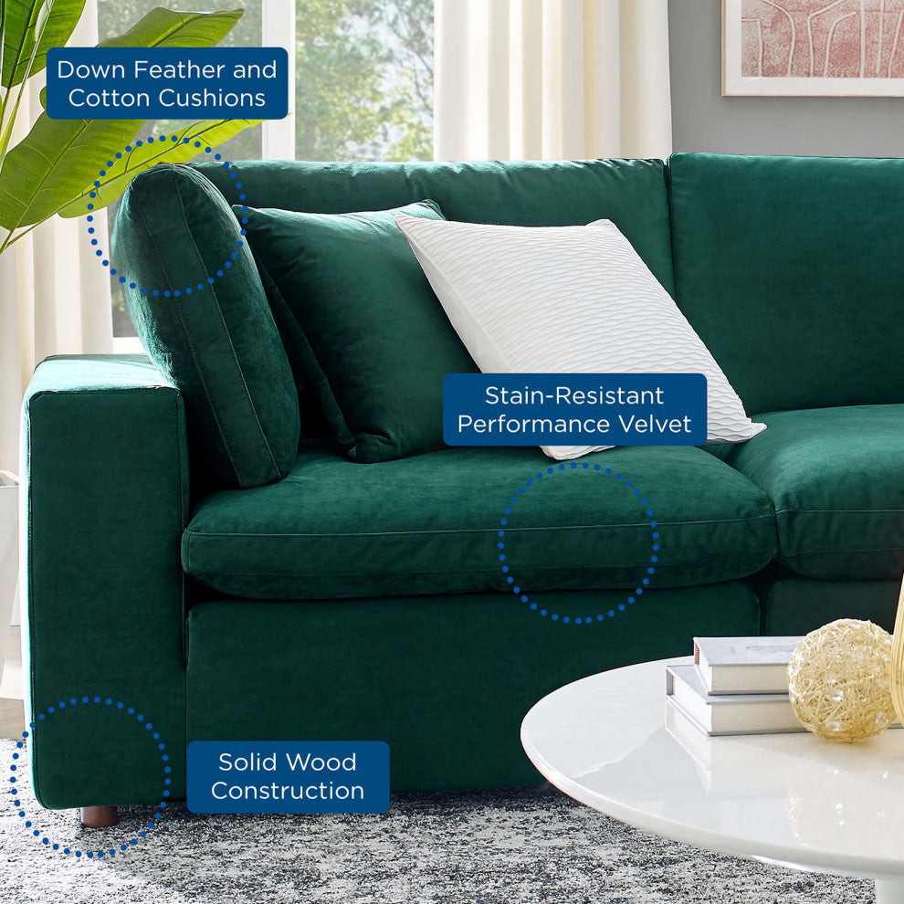 Commix Down Filled Overstuffed Performance Velvet 5-Piece Sectional, Green