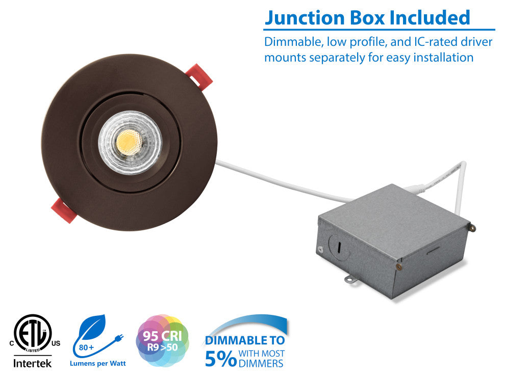 4-inch Oil-Rubbed Bronze Canless Adjustable Gimbal 3000K LED Recessed Downlight