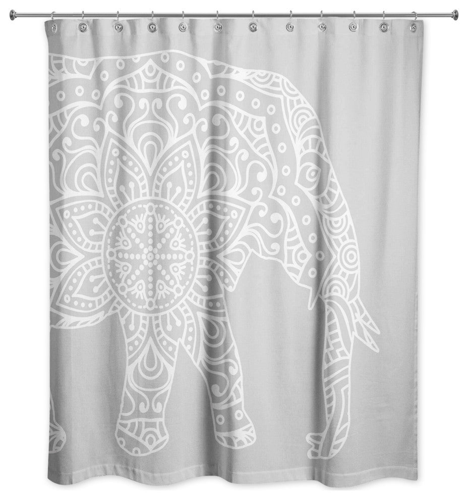 Light Gray Mandala Elephant 71x74 Shower Curtain