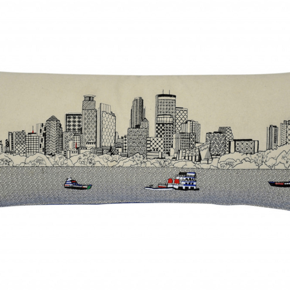 35" White Minneapolis Daylight Skyline Lumbar Decorative Pillow
