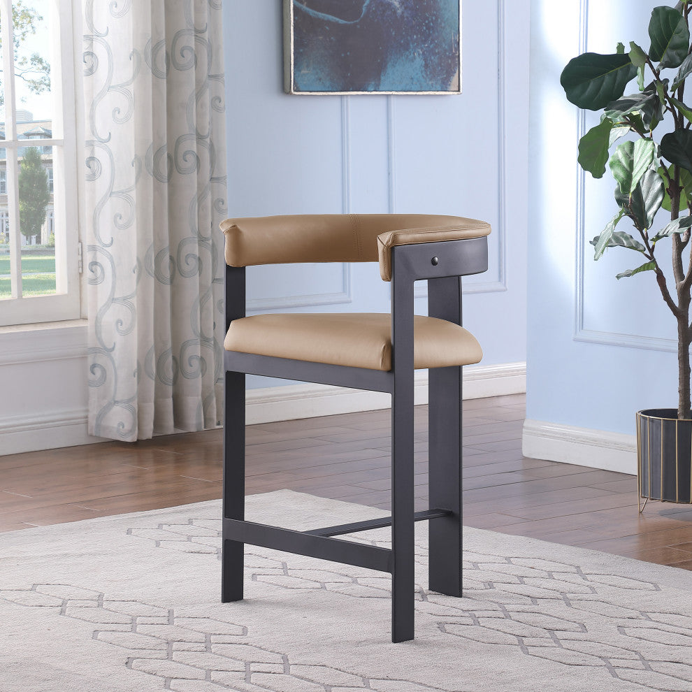 Romeo Upholstered Counter Stool, Set of 2, Tan, Vegan Leather, Matte Black