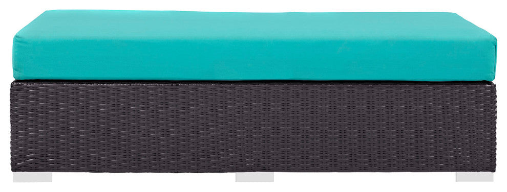 Espresso Turquoise Convene Outdoor Patio Fabric Rectangle Ottoman