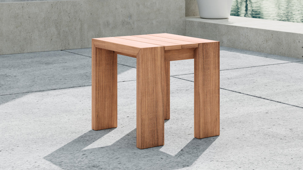 Tulum Teak Outdoor End Table, Natural
