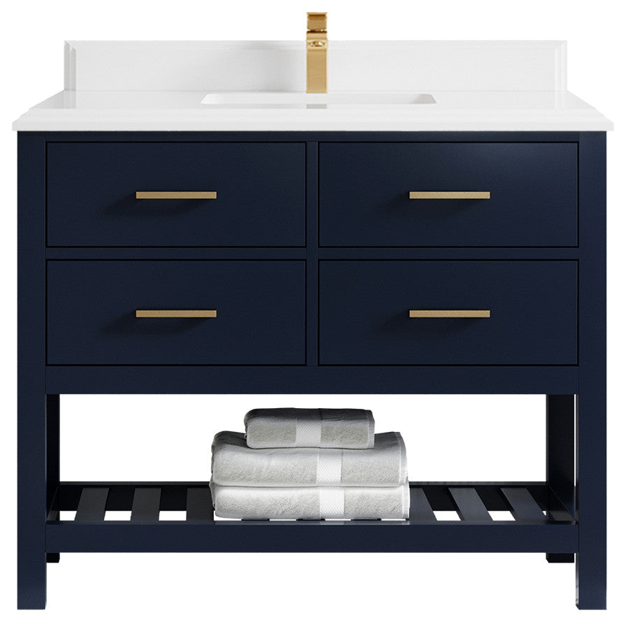 Parker 42 Single Sink Bath Vanity in Navy Blue  1.5" White Quartz