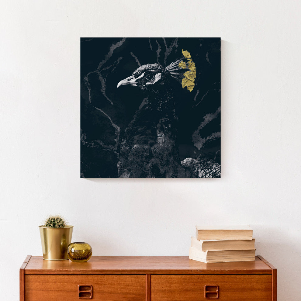 Fancy Peacock Deep Teal 2 16x16 Canvas Wall Art