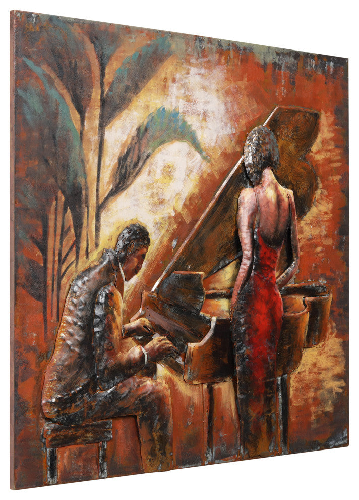"Piano & Dance" Mixed Media Iron Hand Painted Dimensional Wall Art