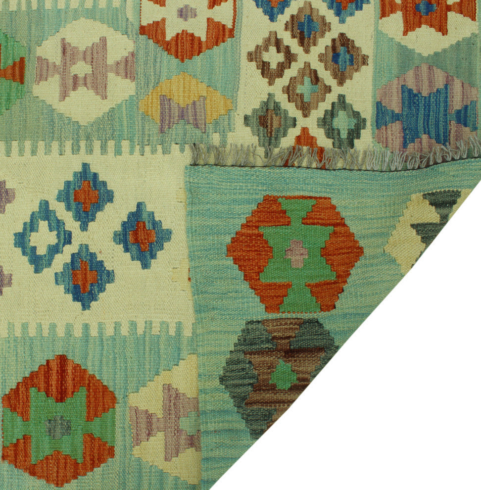 Sangat Kilim Steven Ivory/Light Blue Rug, 8'0x11'4