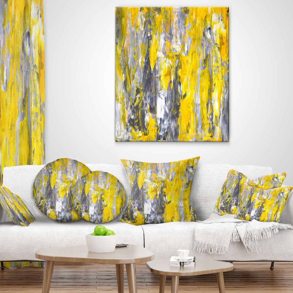 Gray And Yellow Abstract Pattern Abstract Throw Pillow, 18"x18"