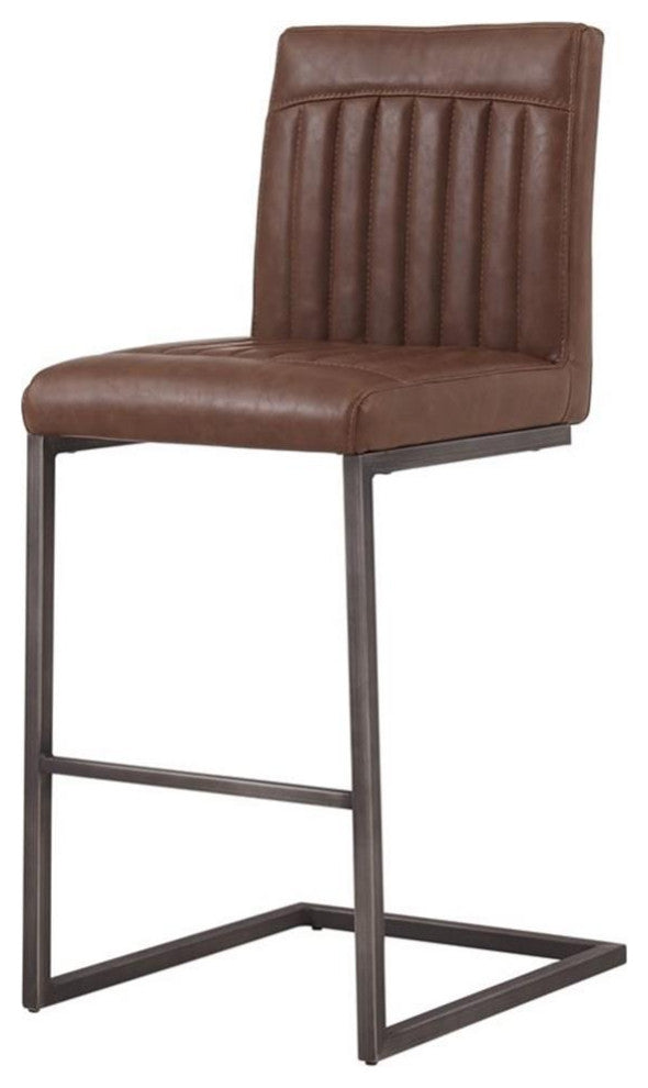 Pemberly Row 26" PU Leather Counter Stool in Brown (Set of 2)