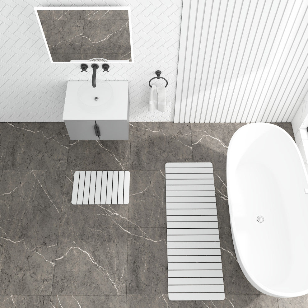 Diatomite Quick-Dry Stone Bath Mat Set, Natural White, X-Large/Medium Mats