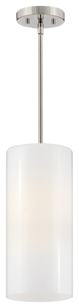 Lark Lane 7" Single Cylindrical Pendant, Polished Nickel + Cased Opal Glass