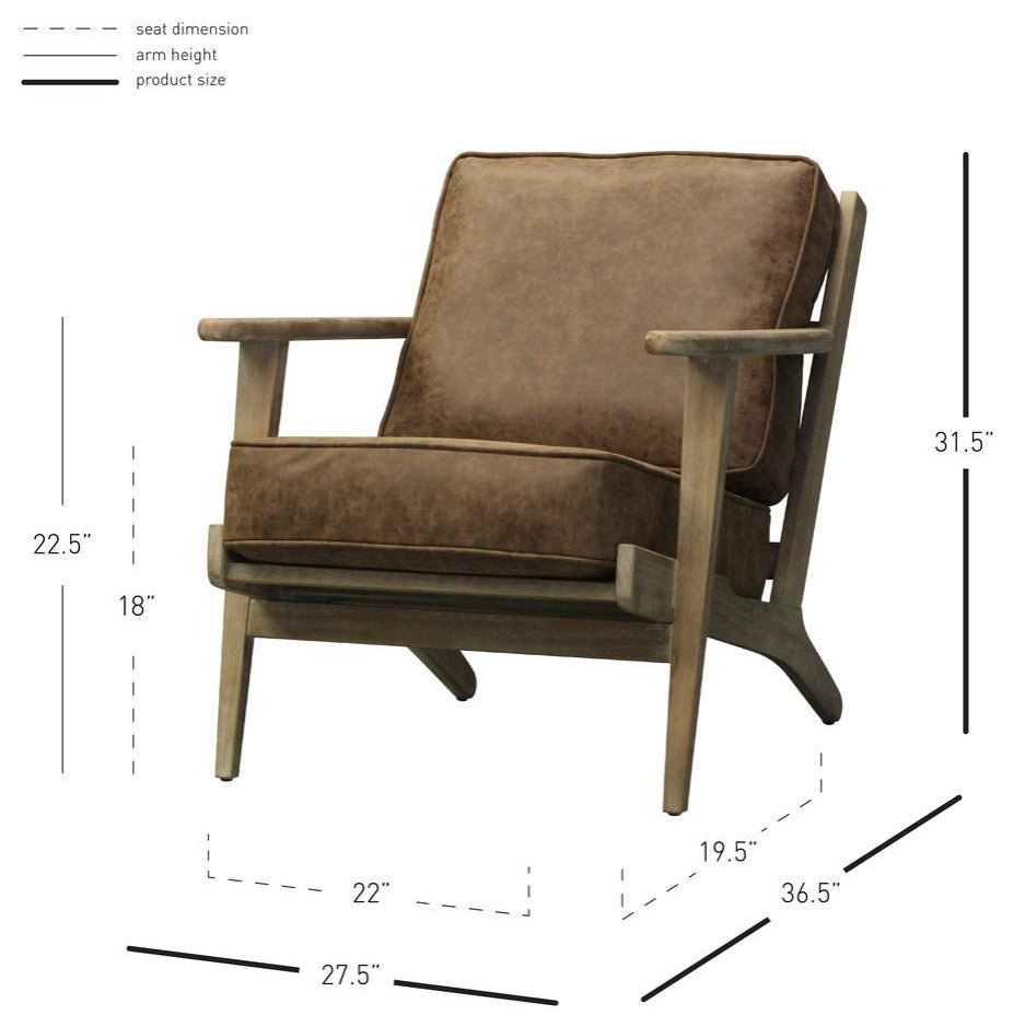 Albert PU Leather Accent Chair - Nubuck Chocolate Brown