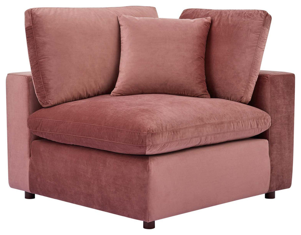Commix Down Filled Overstuffed Performance Velvet Corner Chair Dusty Rose