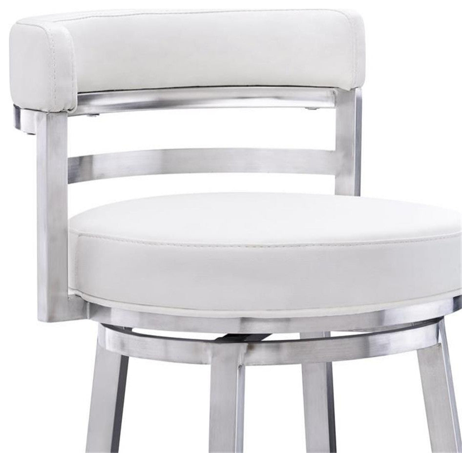 Armen Living Madrid 26" Faux Leather & Stainless Steel Counter Stool in White