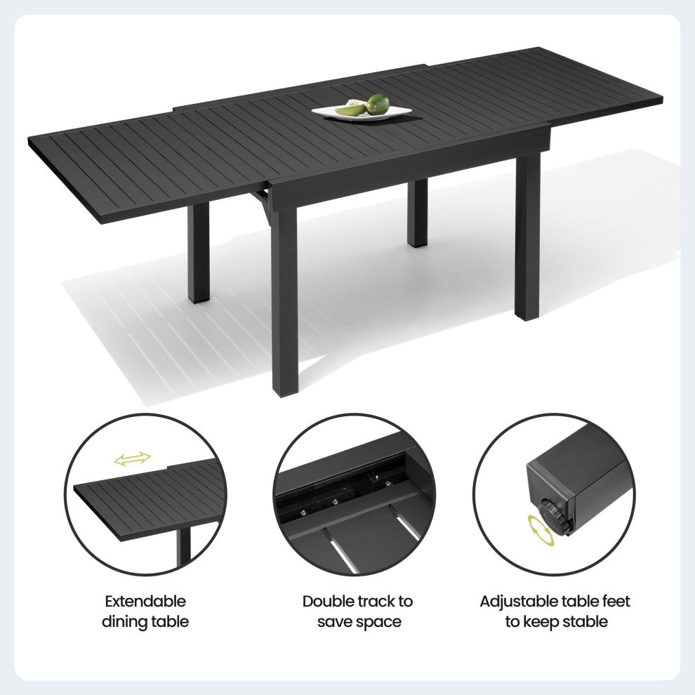 4-8 Person Expandable Aluminum Outdoor Patio Dining Table Dark Gray, Gray
