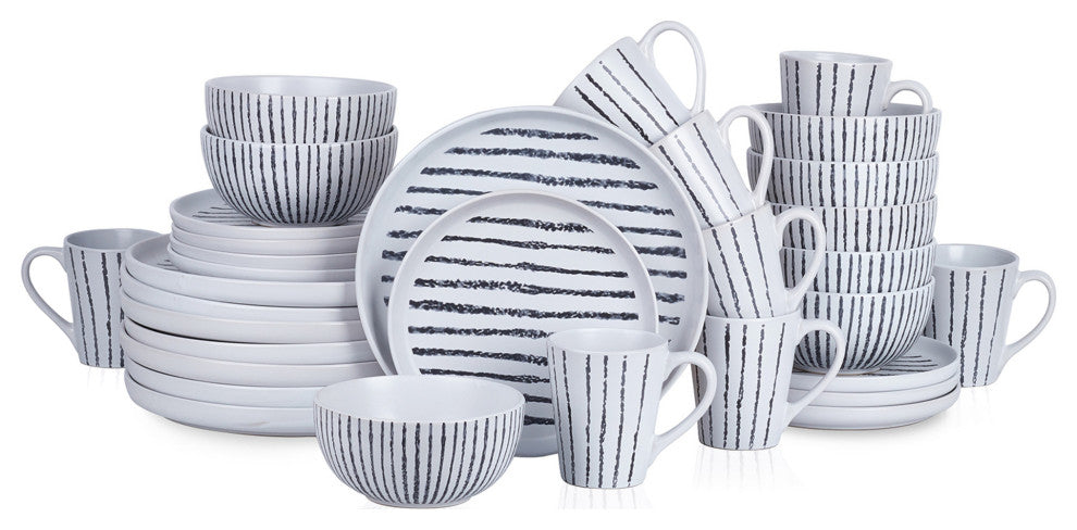 Stone Lain Nova Stoneware 32 Piece Dinnerware Set, Black