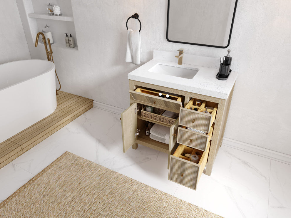 Sonoma Oak 36 Left Offset Bath Vanity with 2" Empira White Quartz