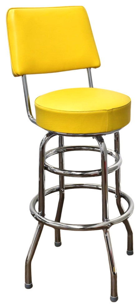 Retro Home Double Ring Upholstered 30" Swivel Bar Stool with Back, Yellow