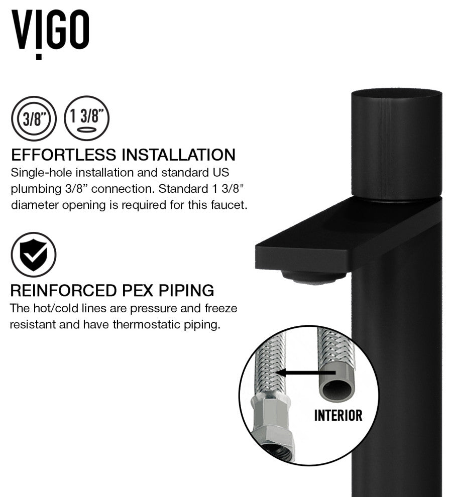 VIGO Gotham 12" H Single Handle Single Hole Bathroom Vessel Faucet, Matte Black