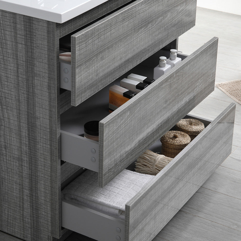 Fresca Lazzaro 36" Gloss Ash Gray Cabinet With Integrated Sink