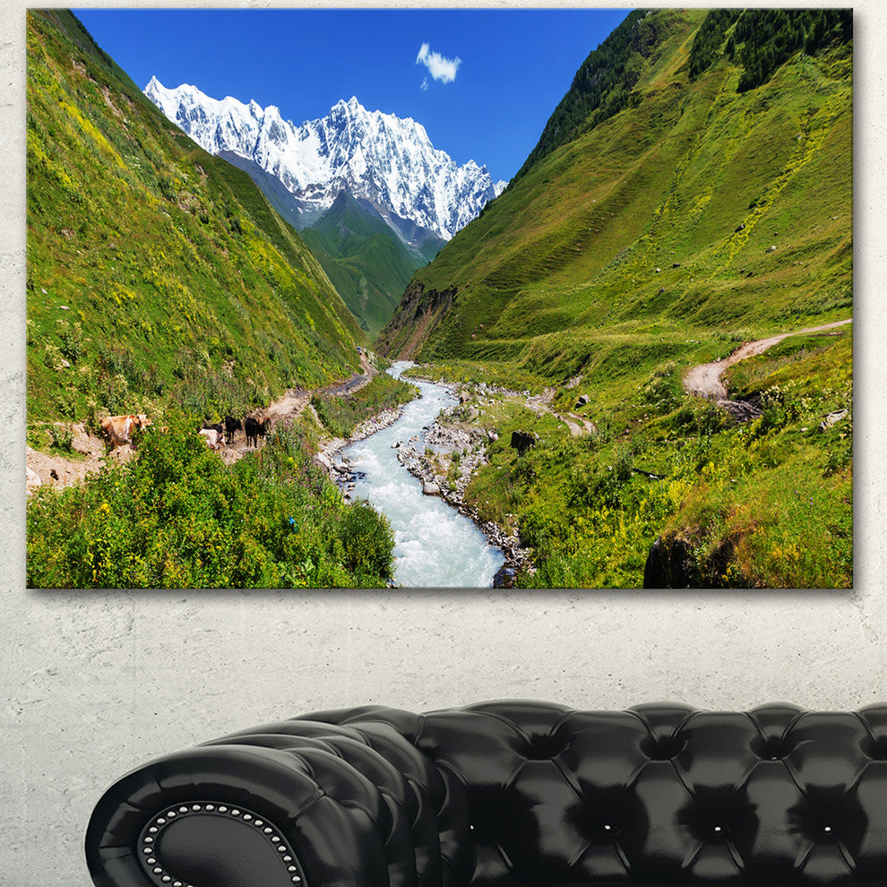 River in Caucasus Mountains, Landscape Canvas Art Print, 40"x30"