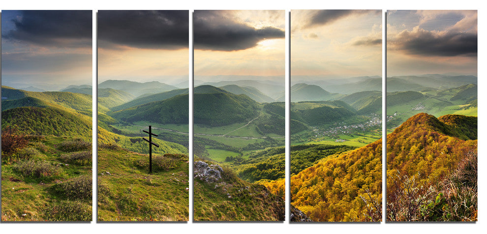 Slovakia Spring Forest Mountain, Large Landscape Canvas Print, 60"x28", 5 Panels