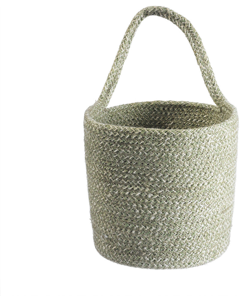 Melia Woven Jute Hanging Basket with Handle 6.3 x 7 x 6.5in., Sage